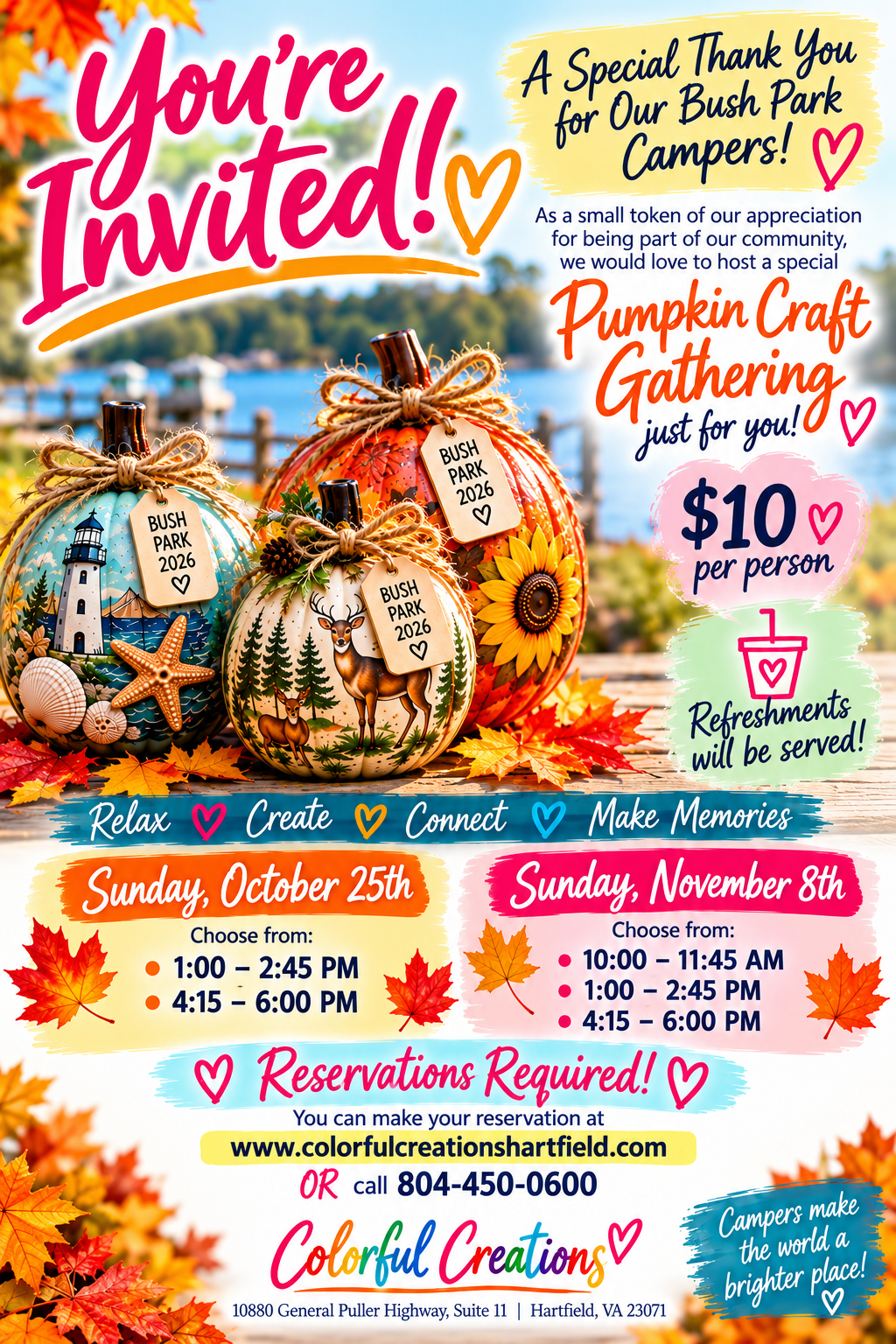 10/25, 1:00-2:45- Bush Park Private Event-Pumpkin Thank You Class