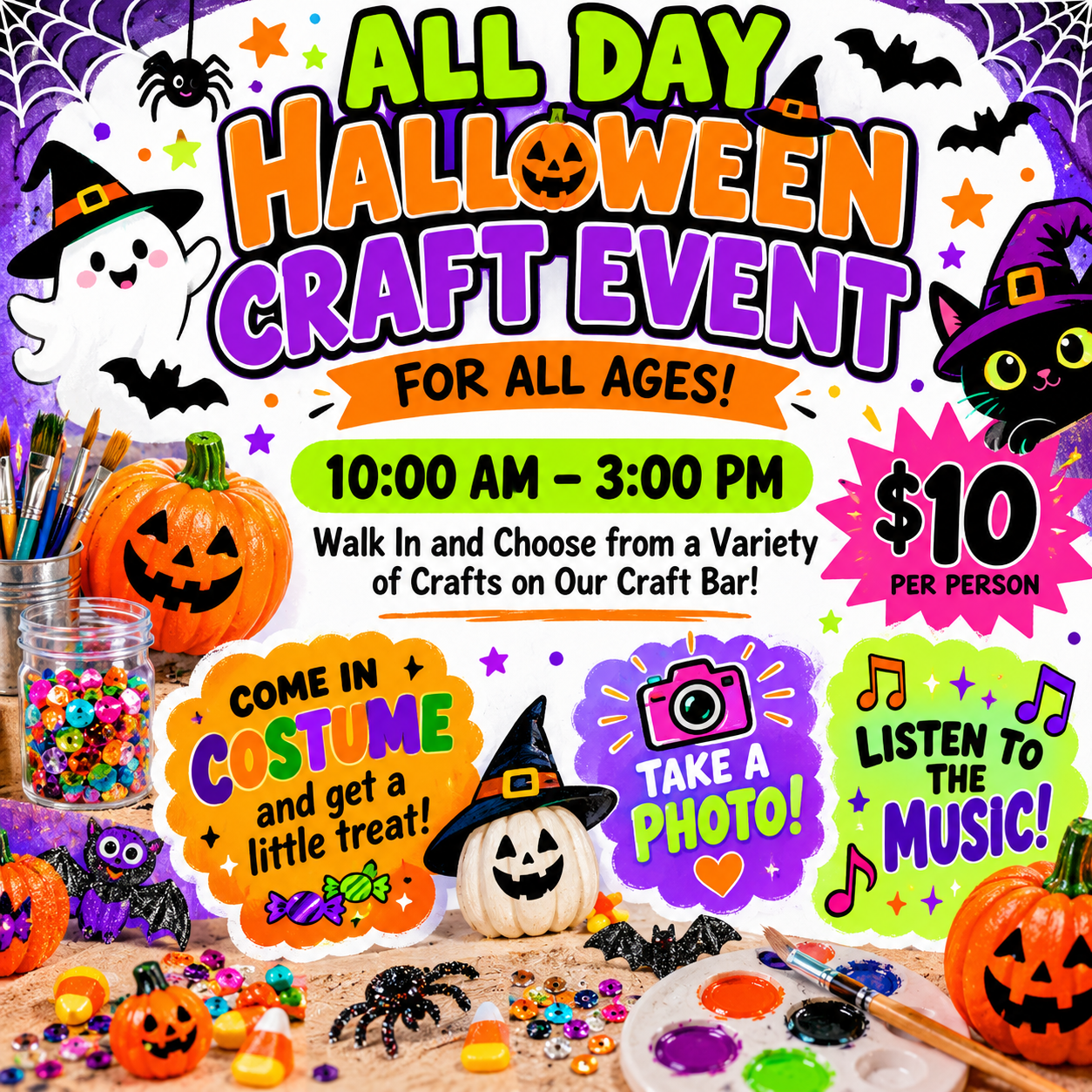 10/31, 10:00 AM-3:00 PM | Halloween Celebration Craft
