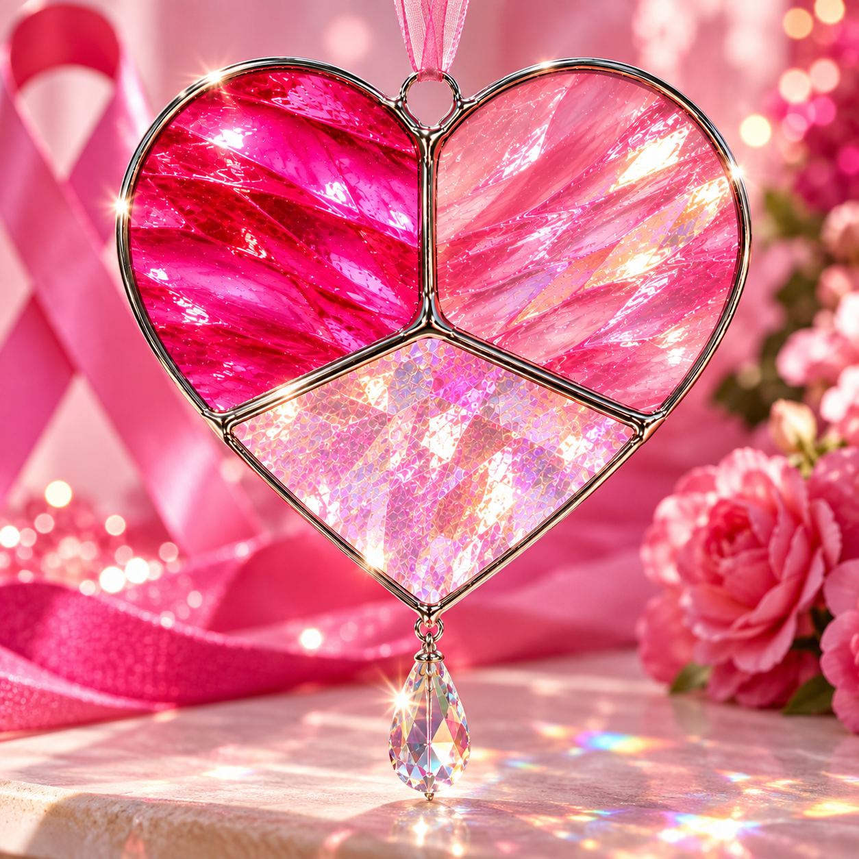 10/04, 12:00-4:00 Beginner Stained Glass Suncatcher: Pink Heart for Breast Cancer Awareness