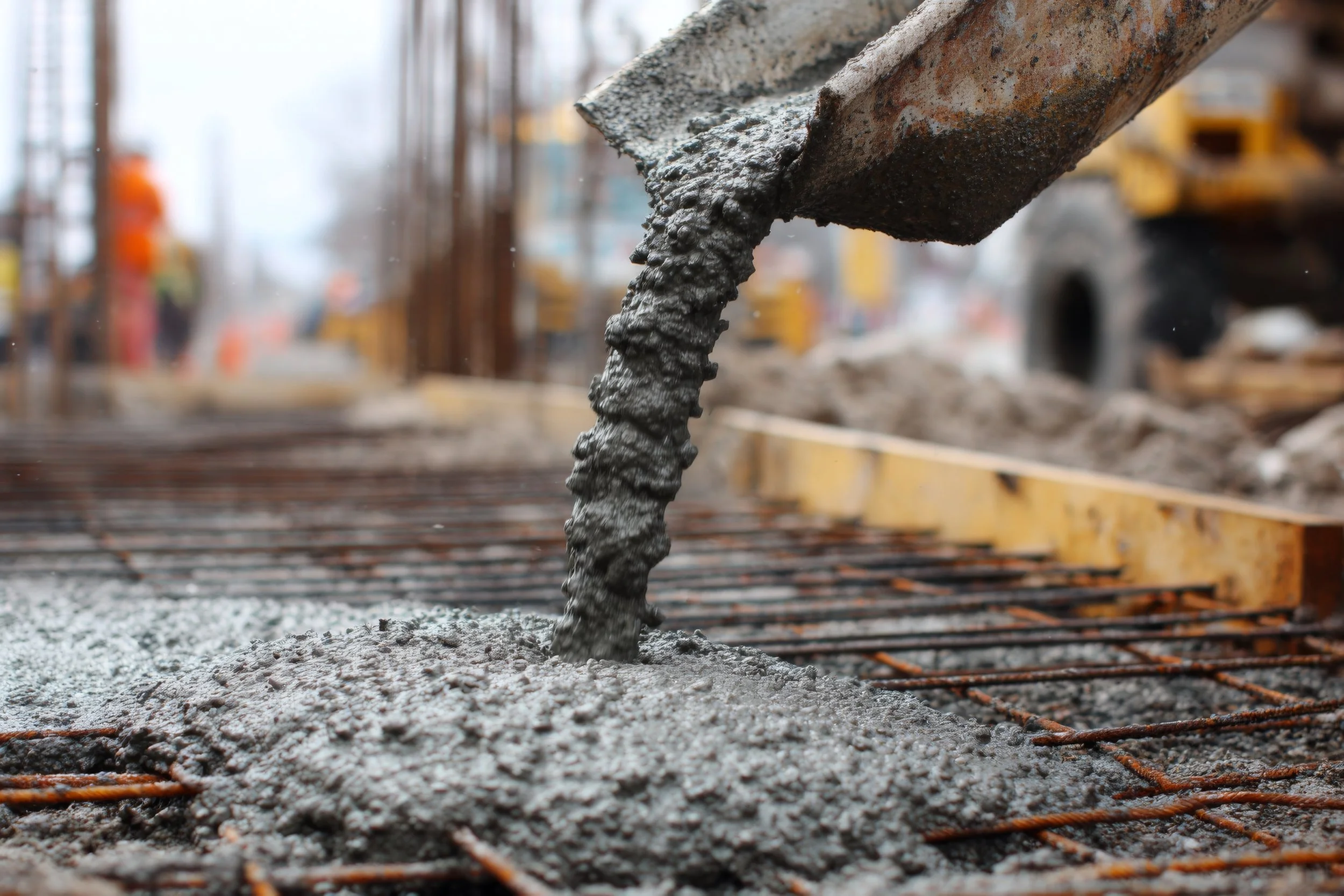 Concrete pour over reinforced rebar slab for residential and commercial construction
