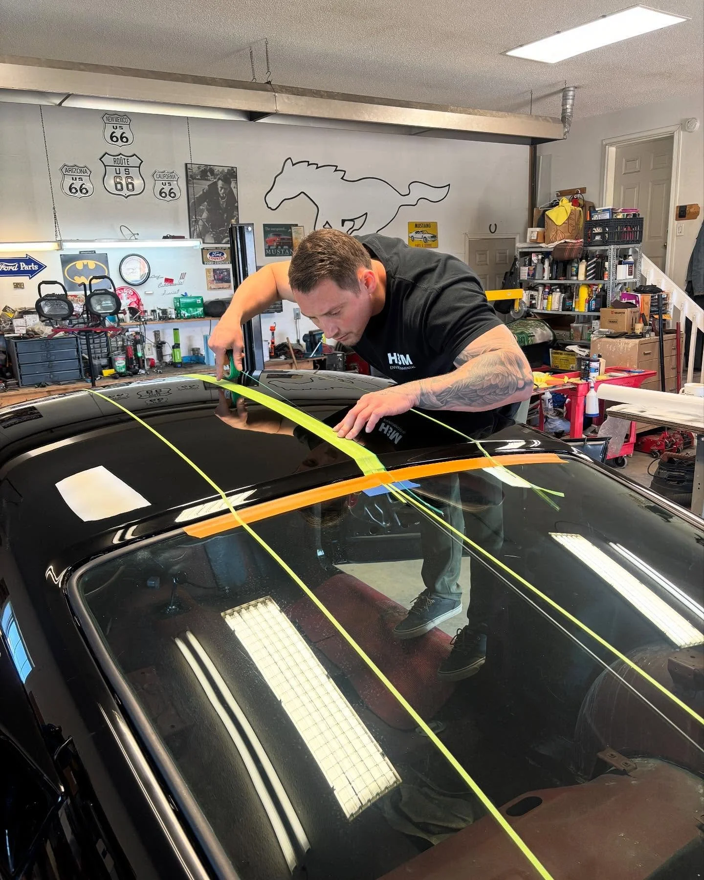 Who let the gorilla climb on the car?? #wraps #venom #stripes #mustang #1968 #classiccars #vinyl #3m #yyc #yyccars