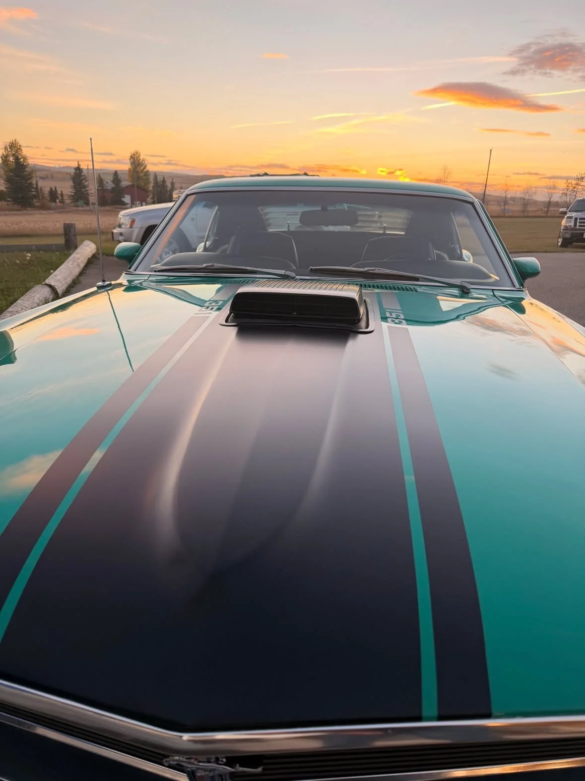 1969 Mach 1. 🐎
Full cut &amp; polish to bring the depth back to that teal, finished with matte black vinyl stripes over the hood and scoop.
Your move: stripes on a classic &mdash; yes or no?
📍 Airdrie, AB &mdash; DM "POLISH" for a quote
#
