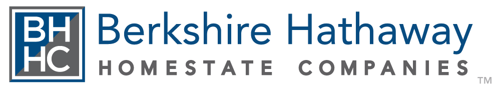 Logo of Berkshire Hathaway Homestead Companies with blue and gray colors and stylized initials.