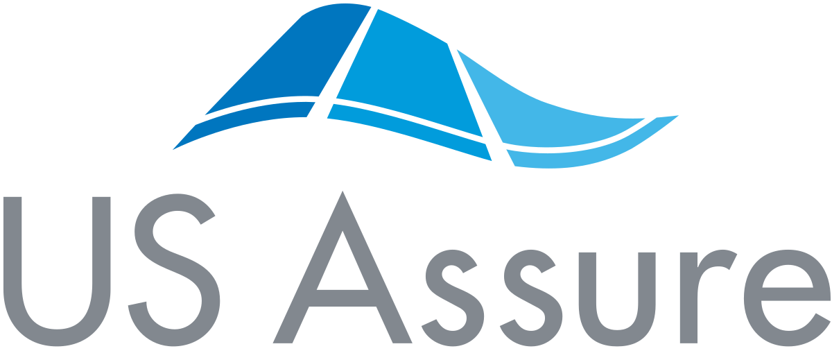 Logo of US Assure featuring a stylized blue wave and the company name in grey.
