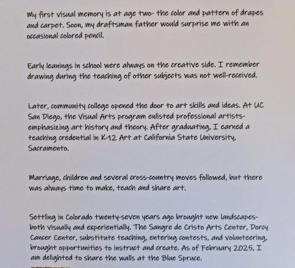 Handwritten letter describing personal history, art education, and teaching experiences.