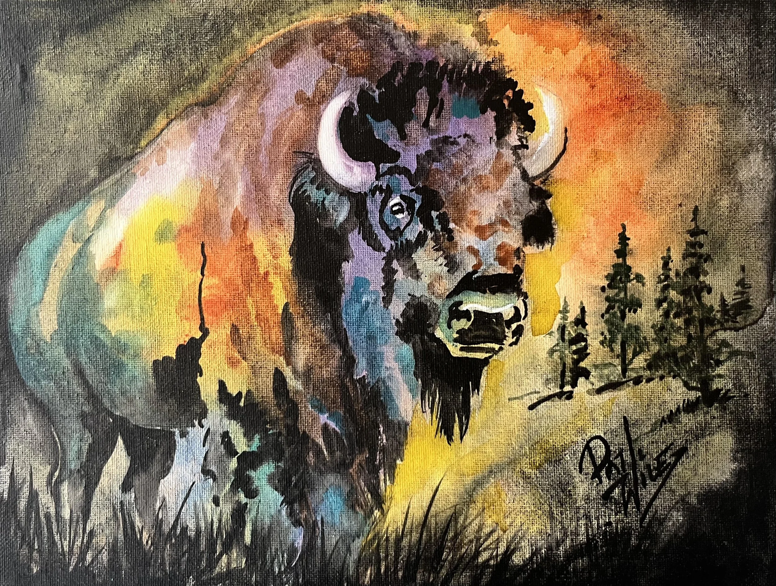 buffalo watercolor painting by Pat wiles