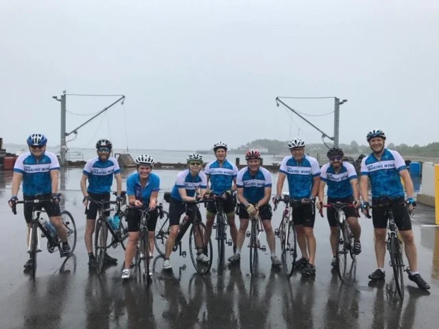 Jim with the 'Braking Wind' cycling team supporting MS 150 from Quincey to Cape Cod