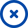Blue circular icon with a white 'X' in the center