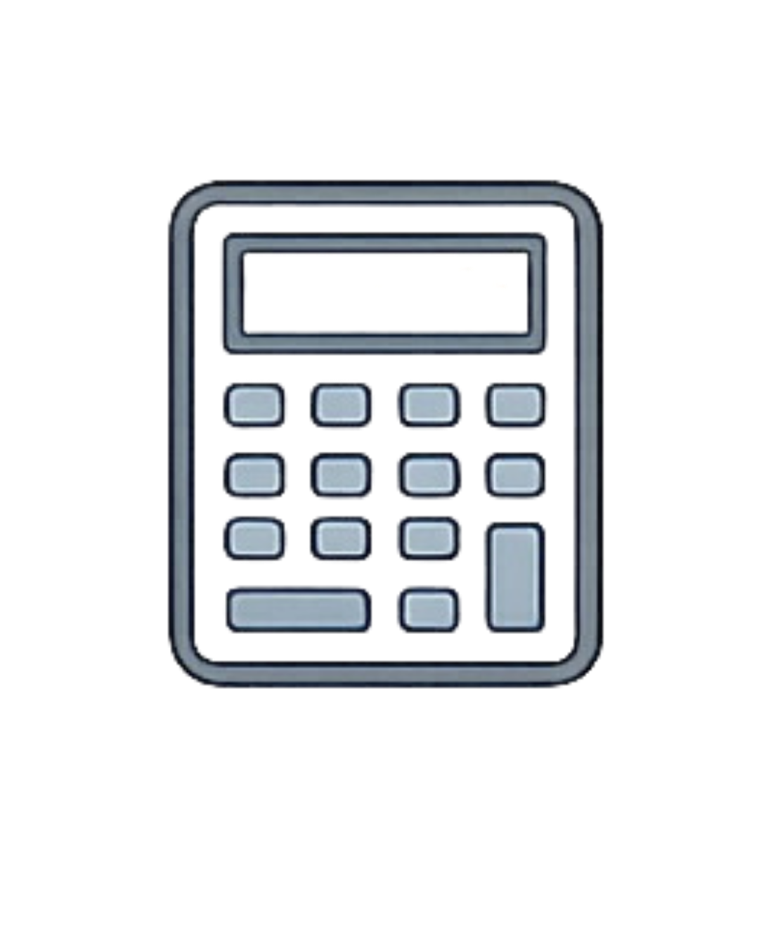 Gray calculator with a digital display and multiple buttons on a black background.