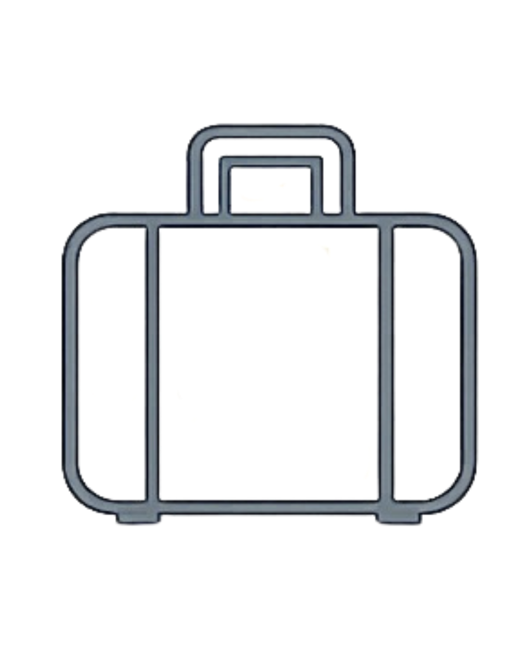 Simple line drawing of a suitcase with a handle, outlined in dark blue, on a white background.