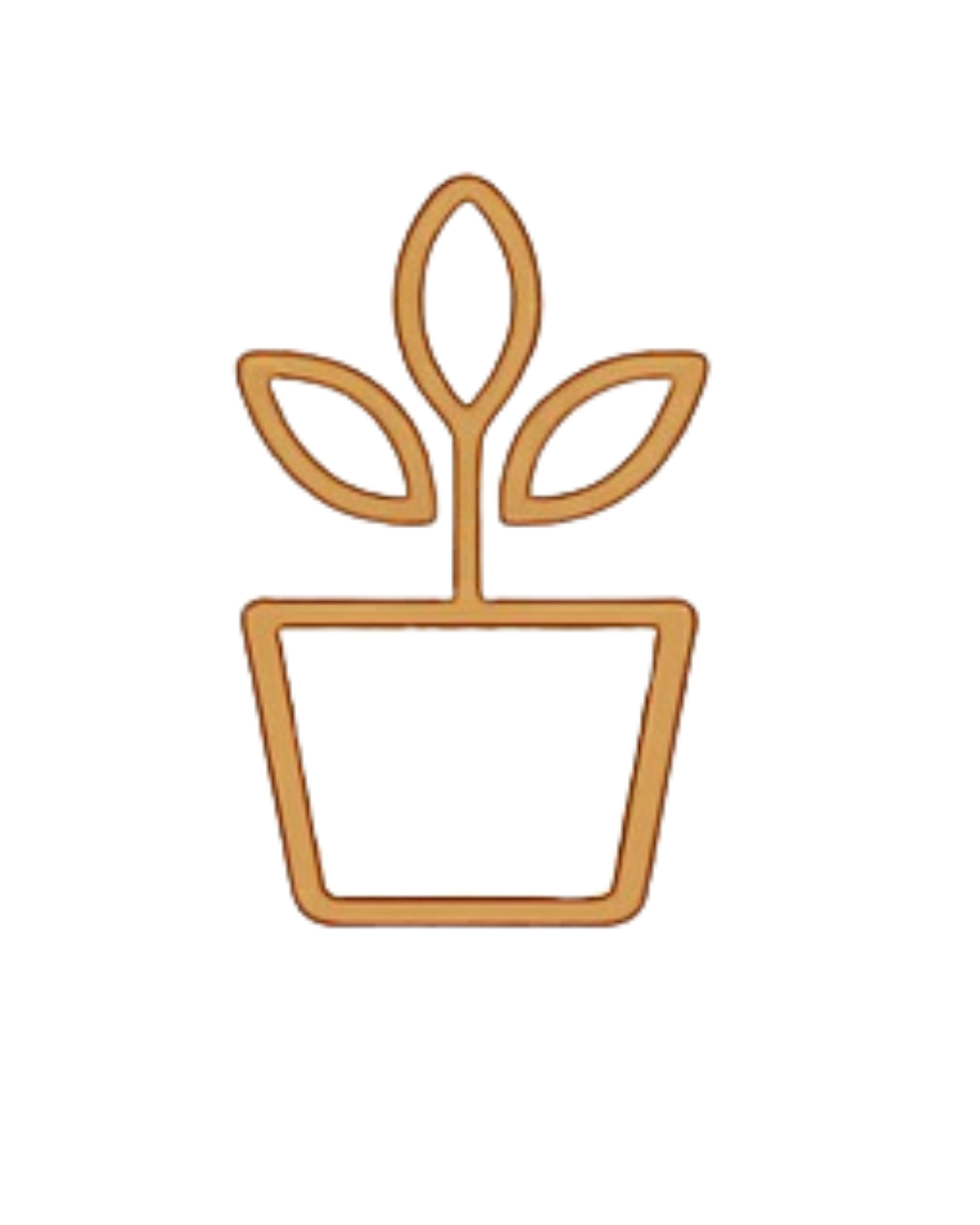 Icon of a potted plant with three leaves in a minimalistic brown outline style.