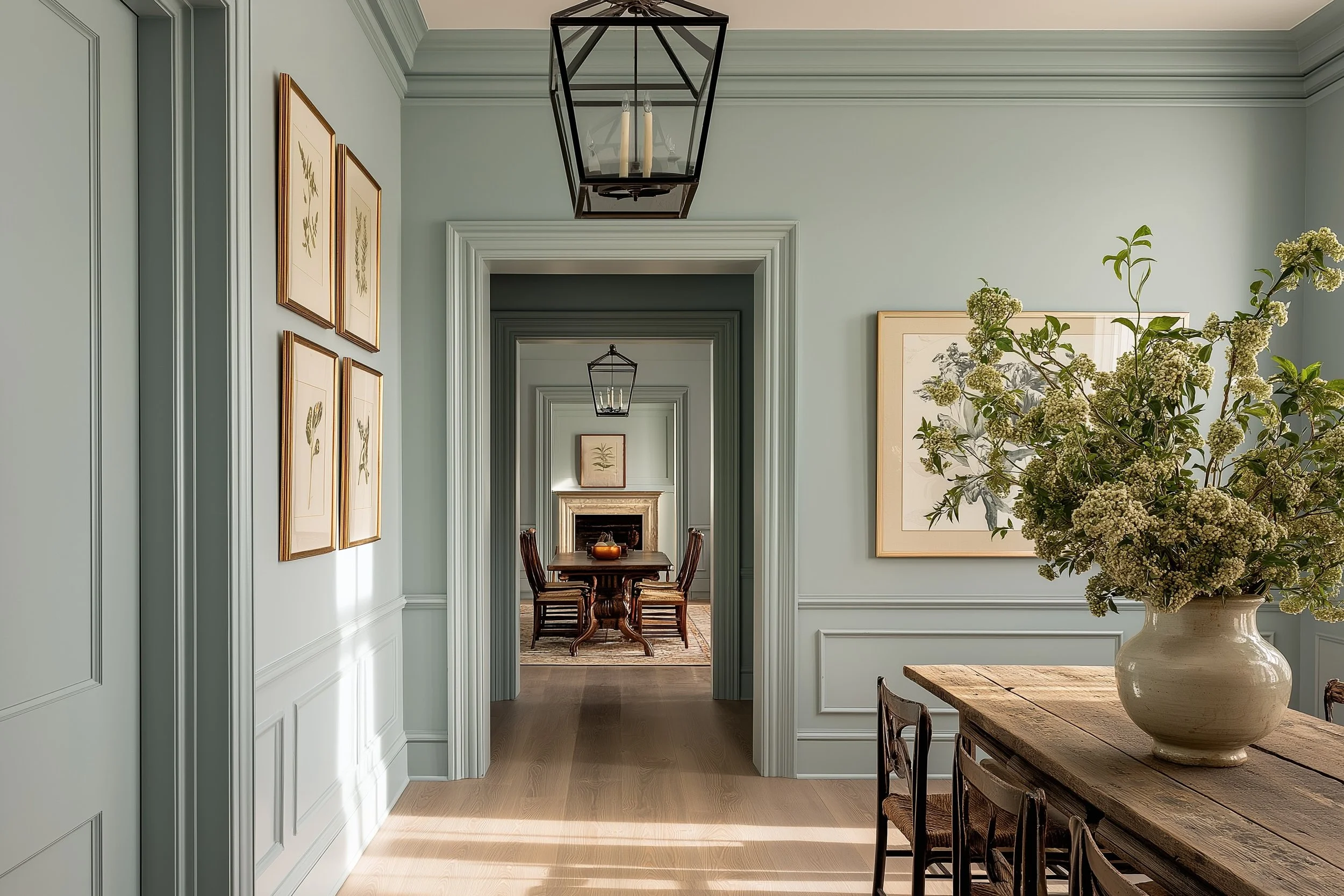 Character and historic charm dining room with classic millwork, collected furnishings, natural wood and layered details, reflecting Riley Baker Interiors’ timeless approach to Charleston interior design.