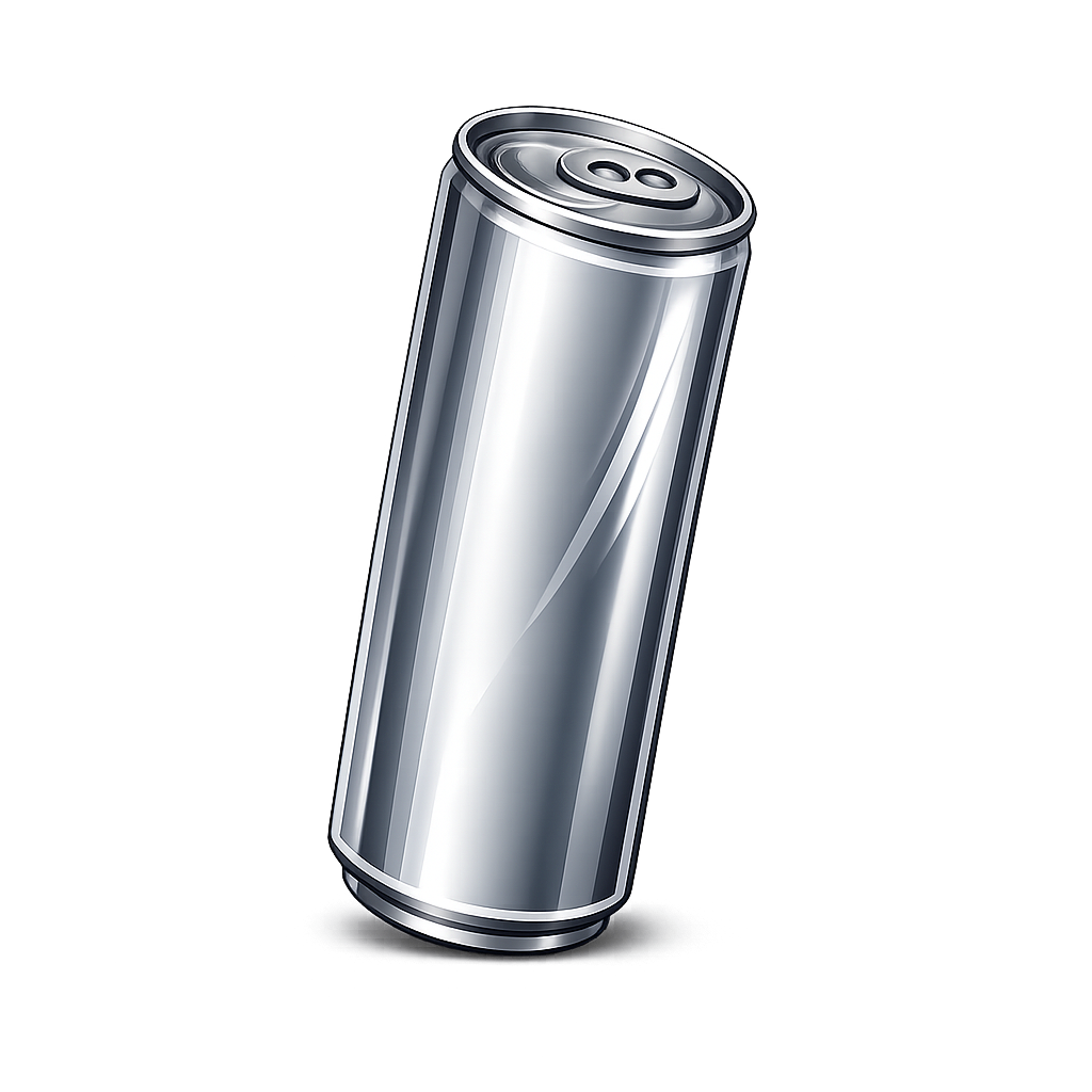 A silver 12oa can tilted at an angle on a dark background.