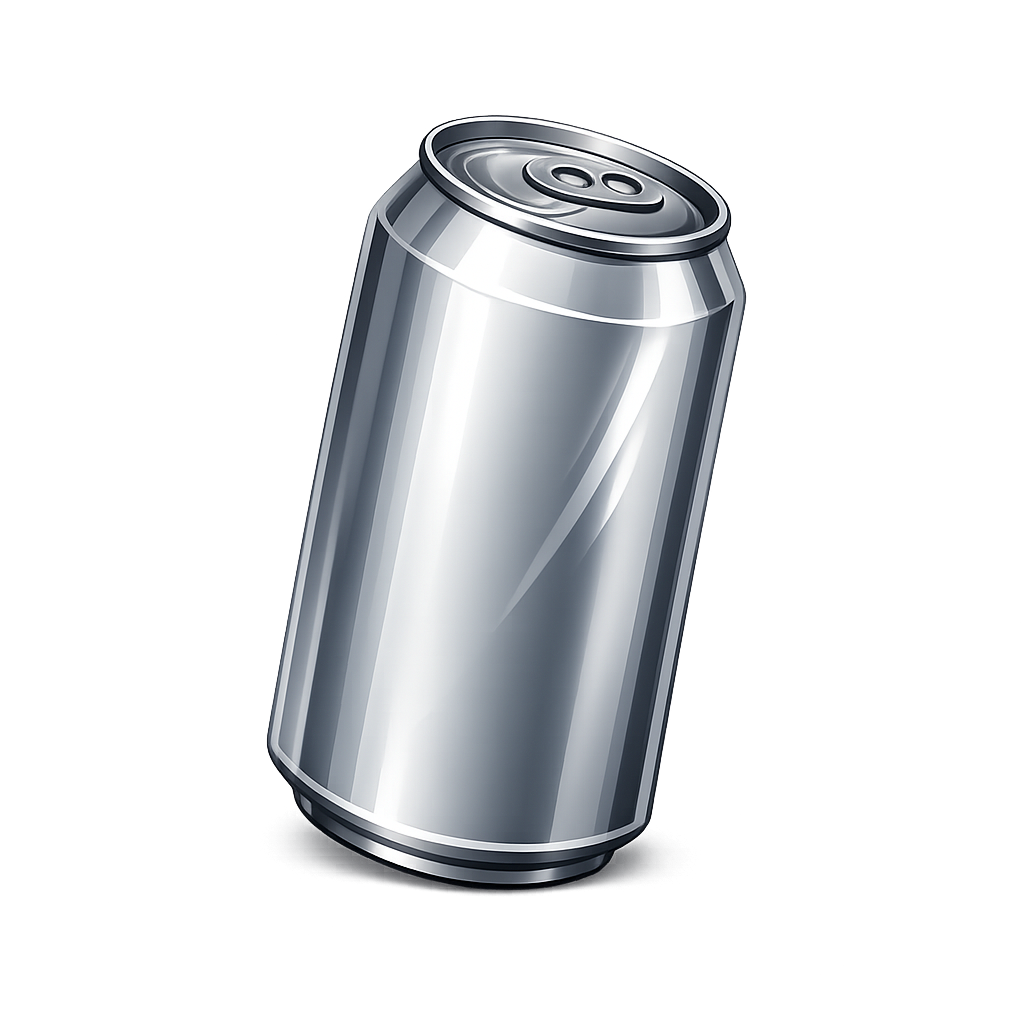A silver aluminum soda can lying on its side against a dark gray background.