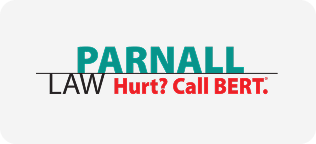 Text displaying 'PARNALL LAW Hurt? Call BERT.' with 'Hurt?' in red