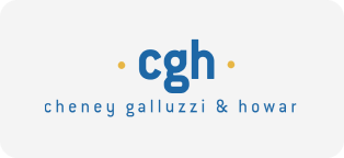 Logo for CGH featuring the text 'cgh' and 'cheney galluzzi & howar' underneath.