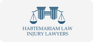 Logo for Habtemariam Law Injury Lawyers, featuring a scale of justice with courtroom pillars.