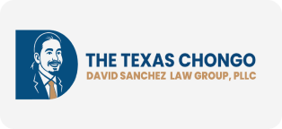 Logo for The Texas Chongo law firm featuring a stylized illustration of a man and the firm’s name.