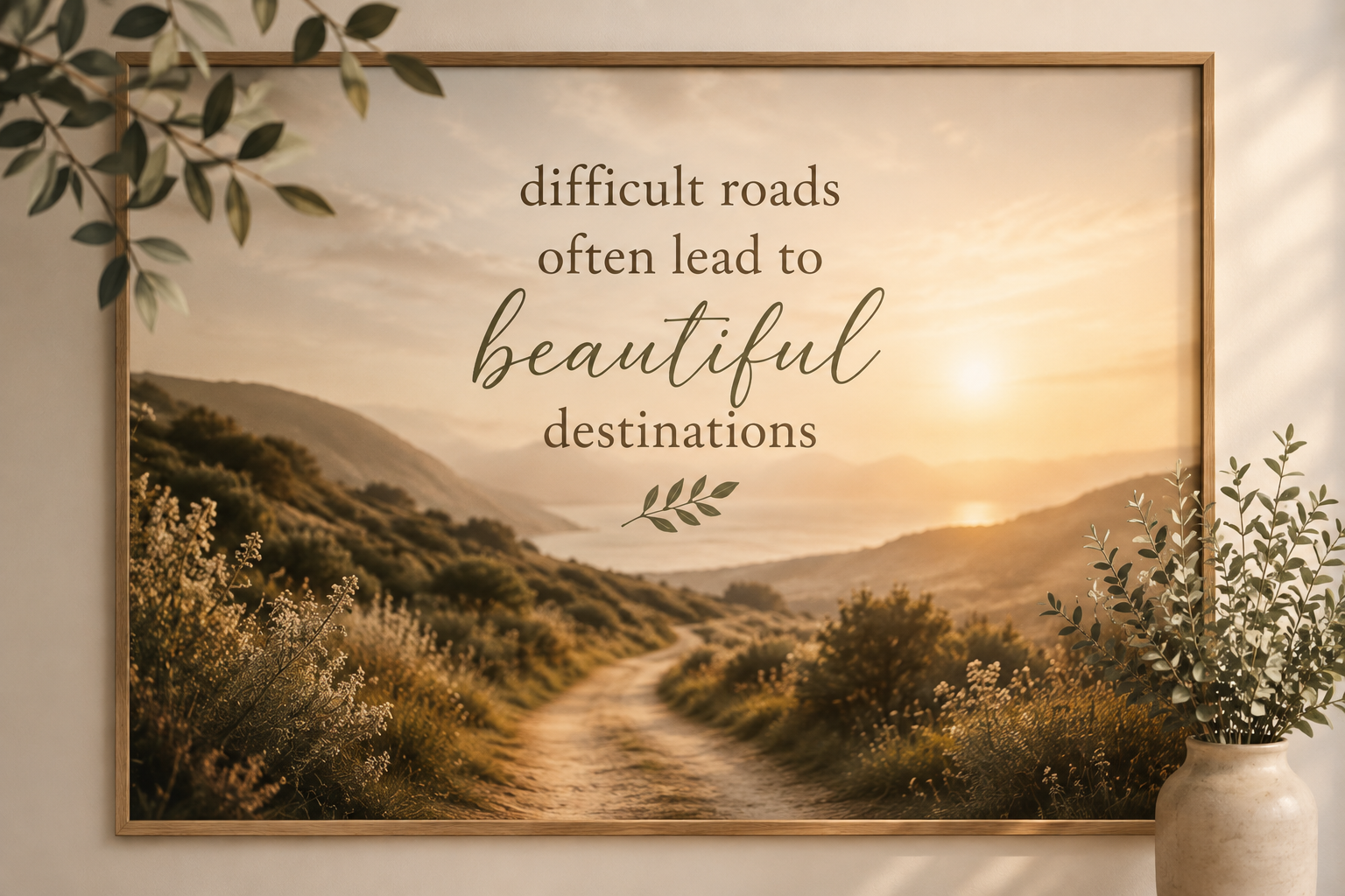Framed inspirational quote about healing and recovery surrounded by greenery.