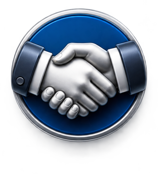 Icon of two hands shaking inside a blue circle.
