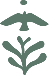 Stylized green plant with a bird silhouette at the top