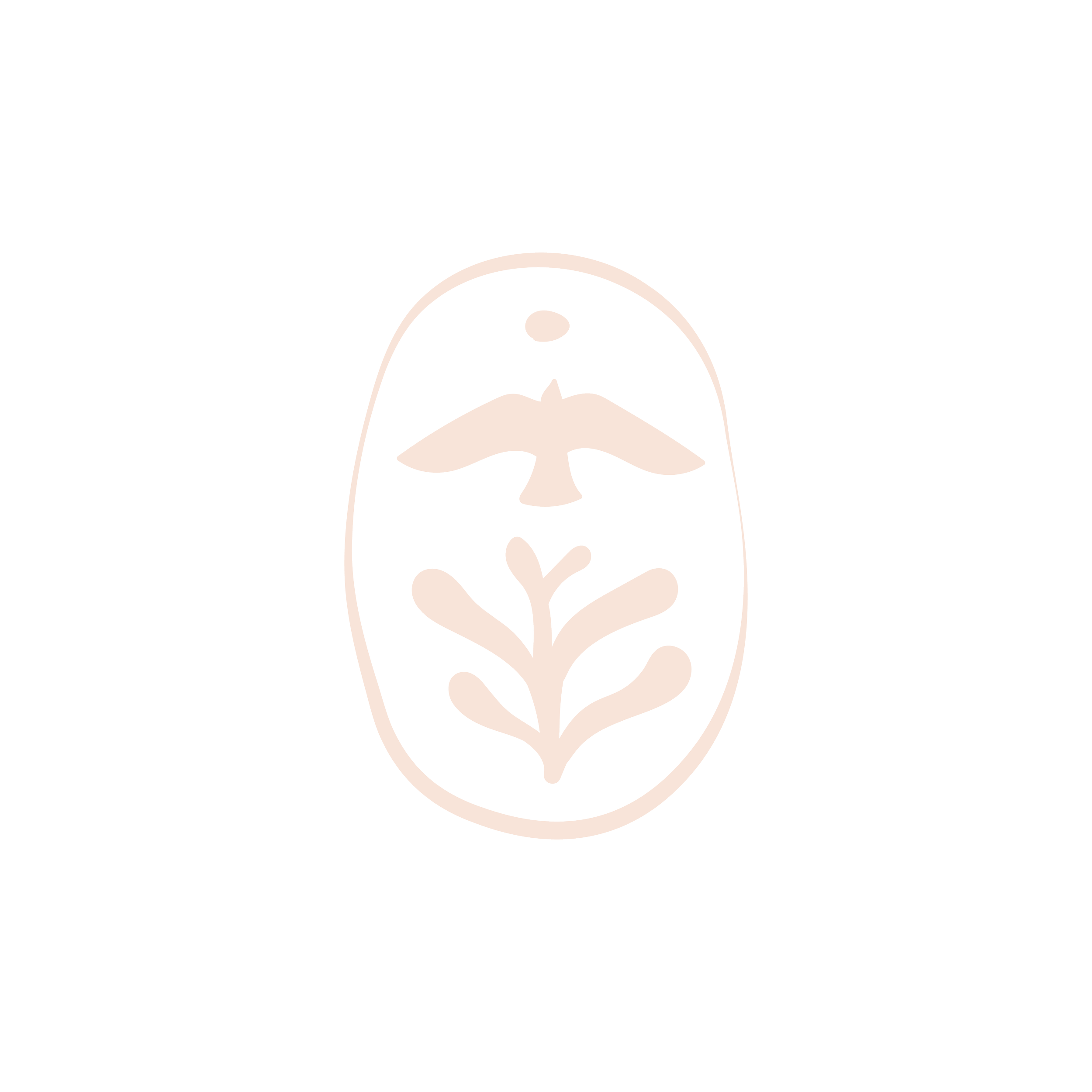 Line drawing of a gorilla's face combining with a stylized plant growing from the nose, featuring minimalistic black and beige colors.