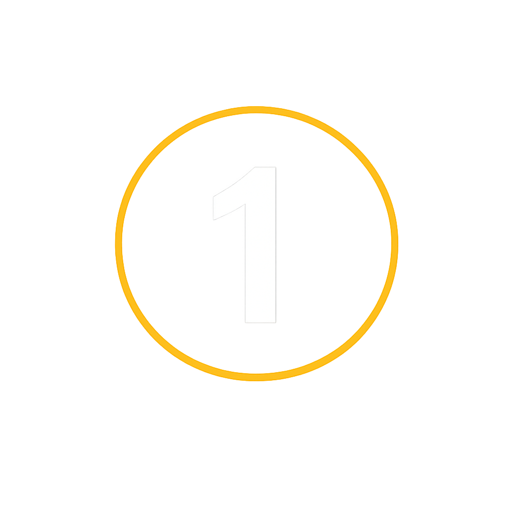 Number one ranking icon with a yellow circle around a white number one in the center.