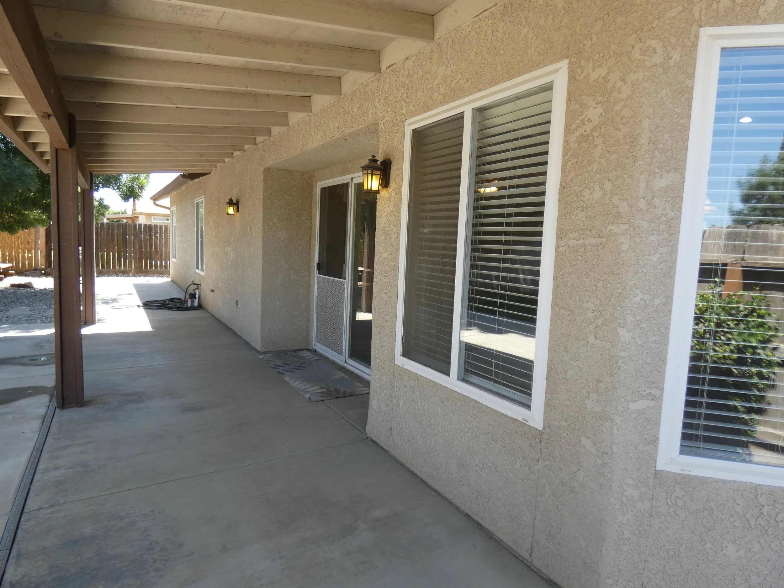 Large covered patio in back to provide shade from the sun.