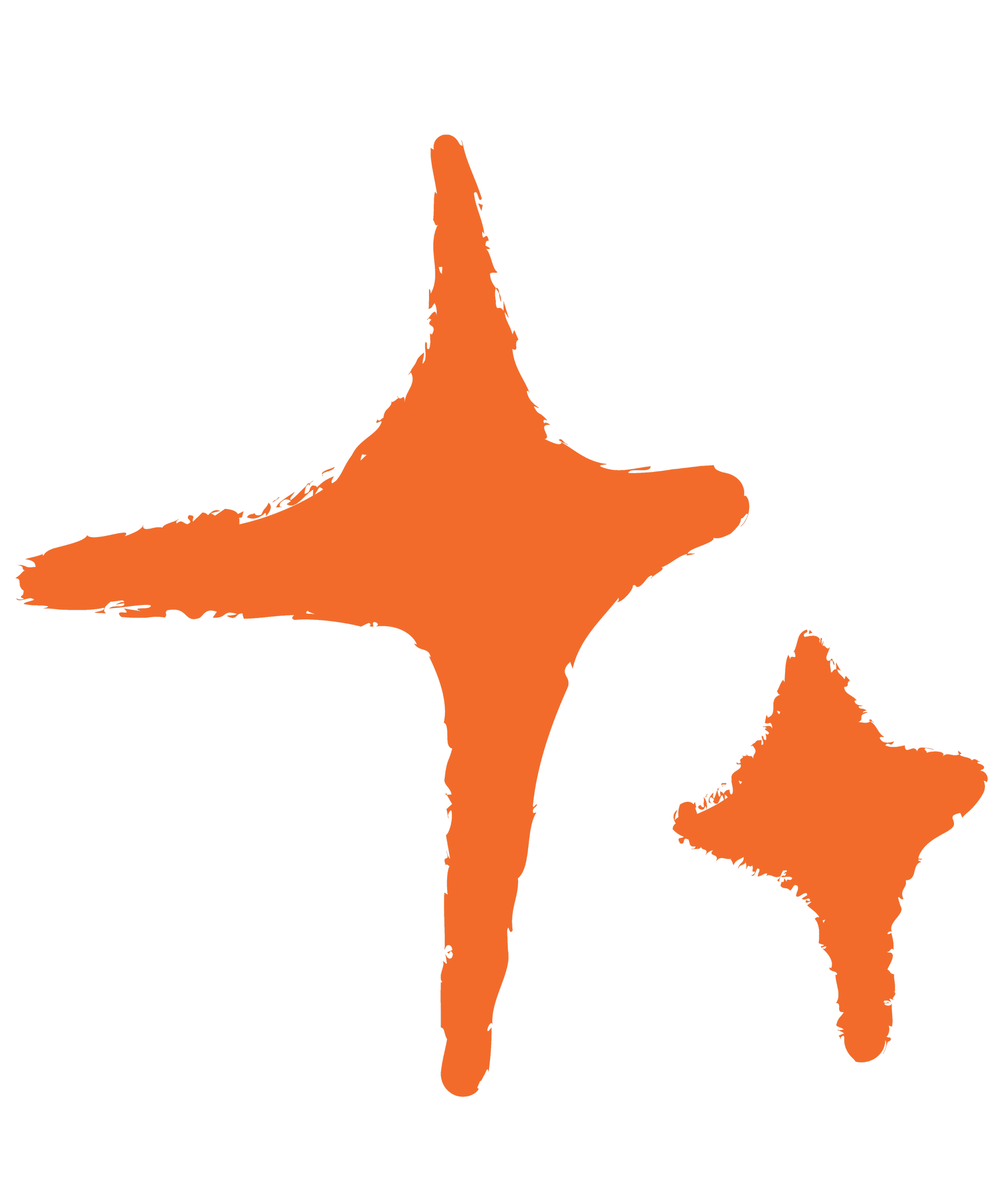 A black background with orange hand-drawn stars in the center.