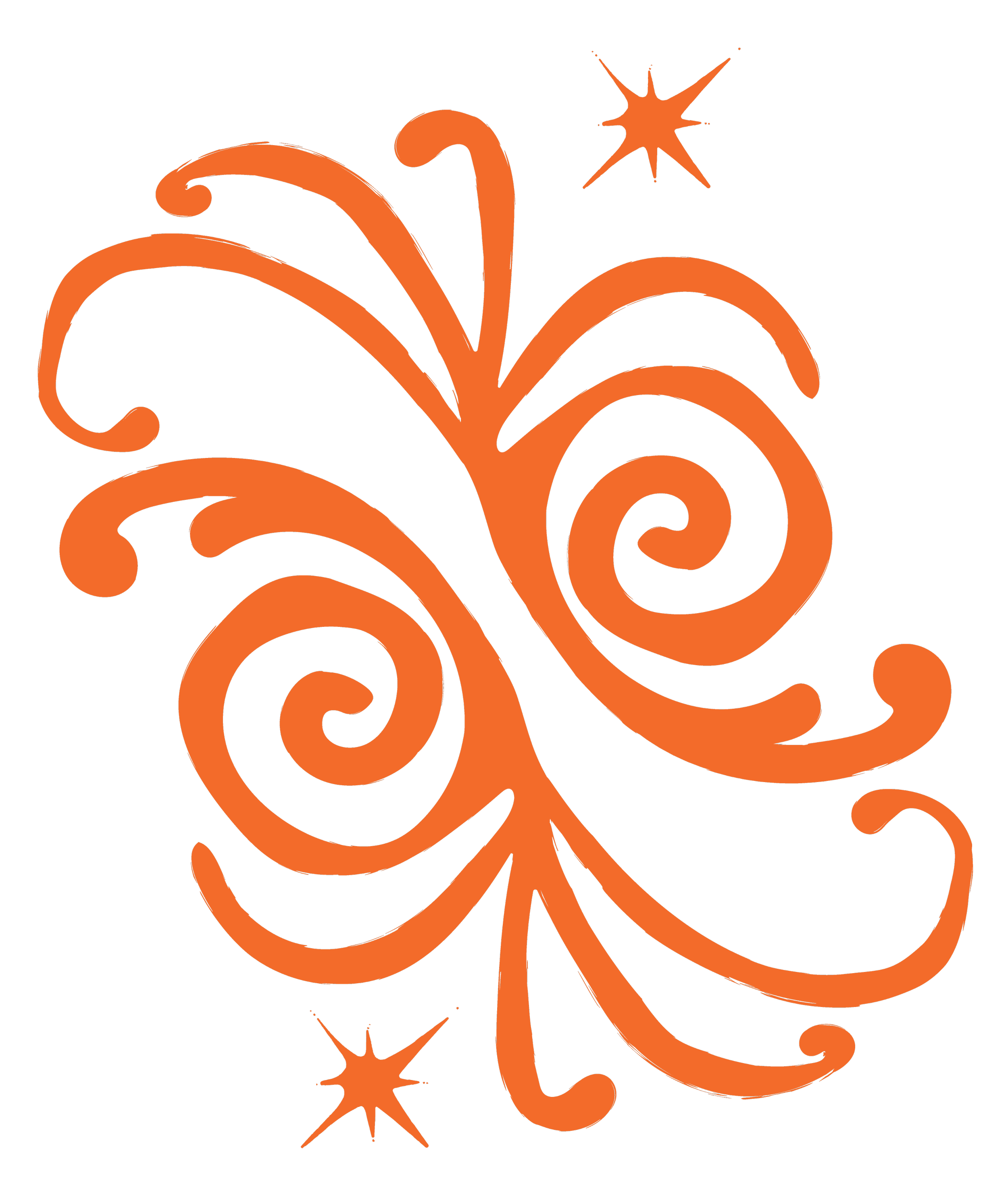 Orange abstract floral or splash design on black background.