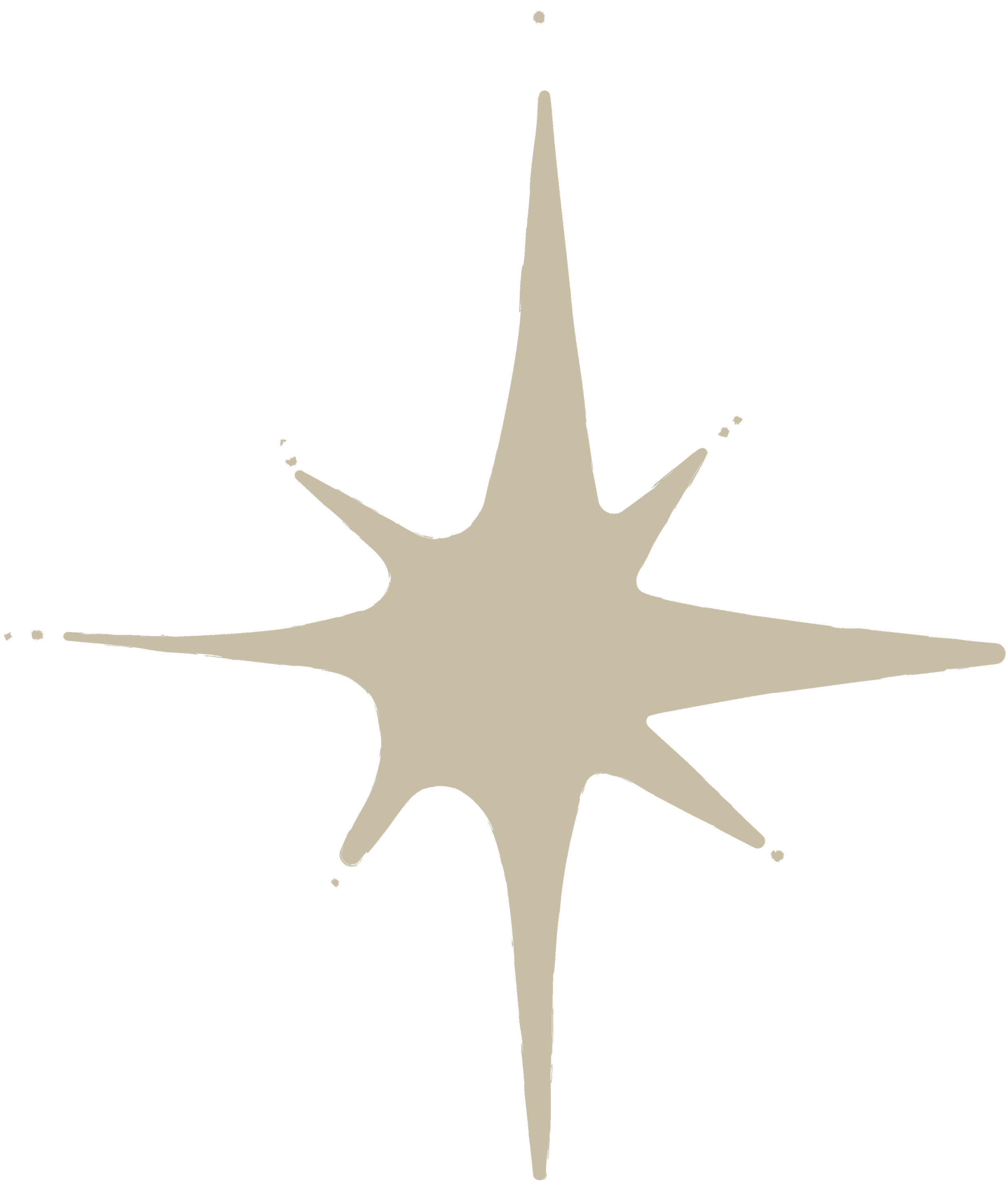 A beige sparkle with five arms spread out, isolated on a black background.