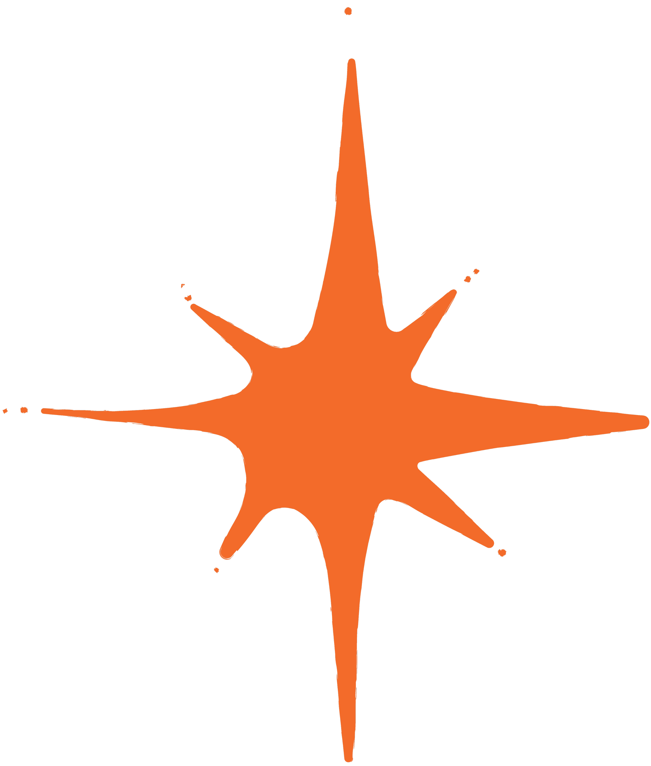 A orange sparkle with five arms spread out, isolated on a black background.