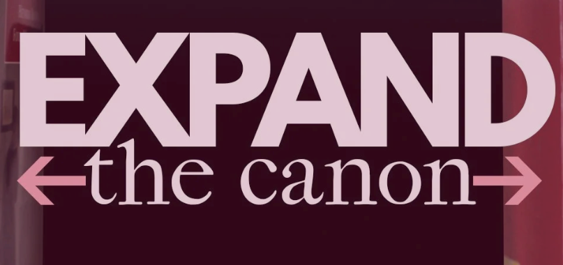 Logo for a theatrical nonprofit called 'Expand the Canon' with arrows pointing left and right.