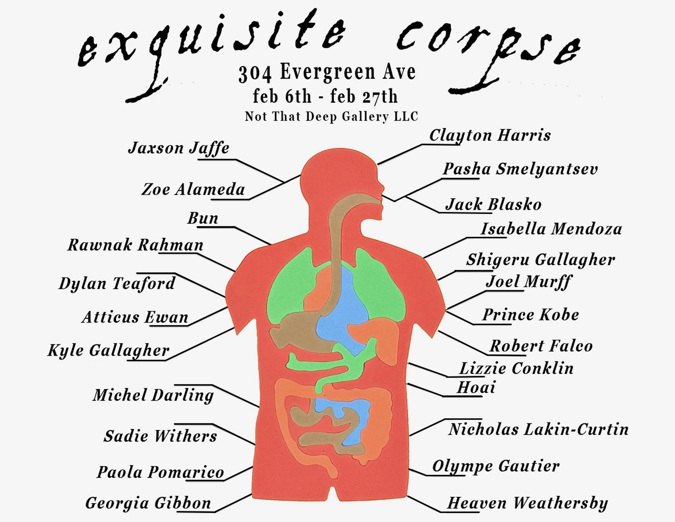 Exquisite Corpse Group Show Flyer at Not That Deep Gallery