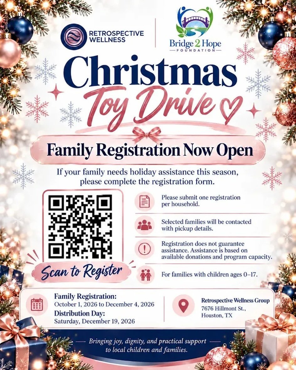 🎄✨ **Christmas Toy Drive &mdash; Family Registration Is Now Open!** ✨🎁

Retrospective Wellness Group and Bridge 2 Hope Foundation are coming together this holiday season to support local children and families in need. 💙💗

If your family could use