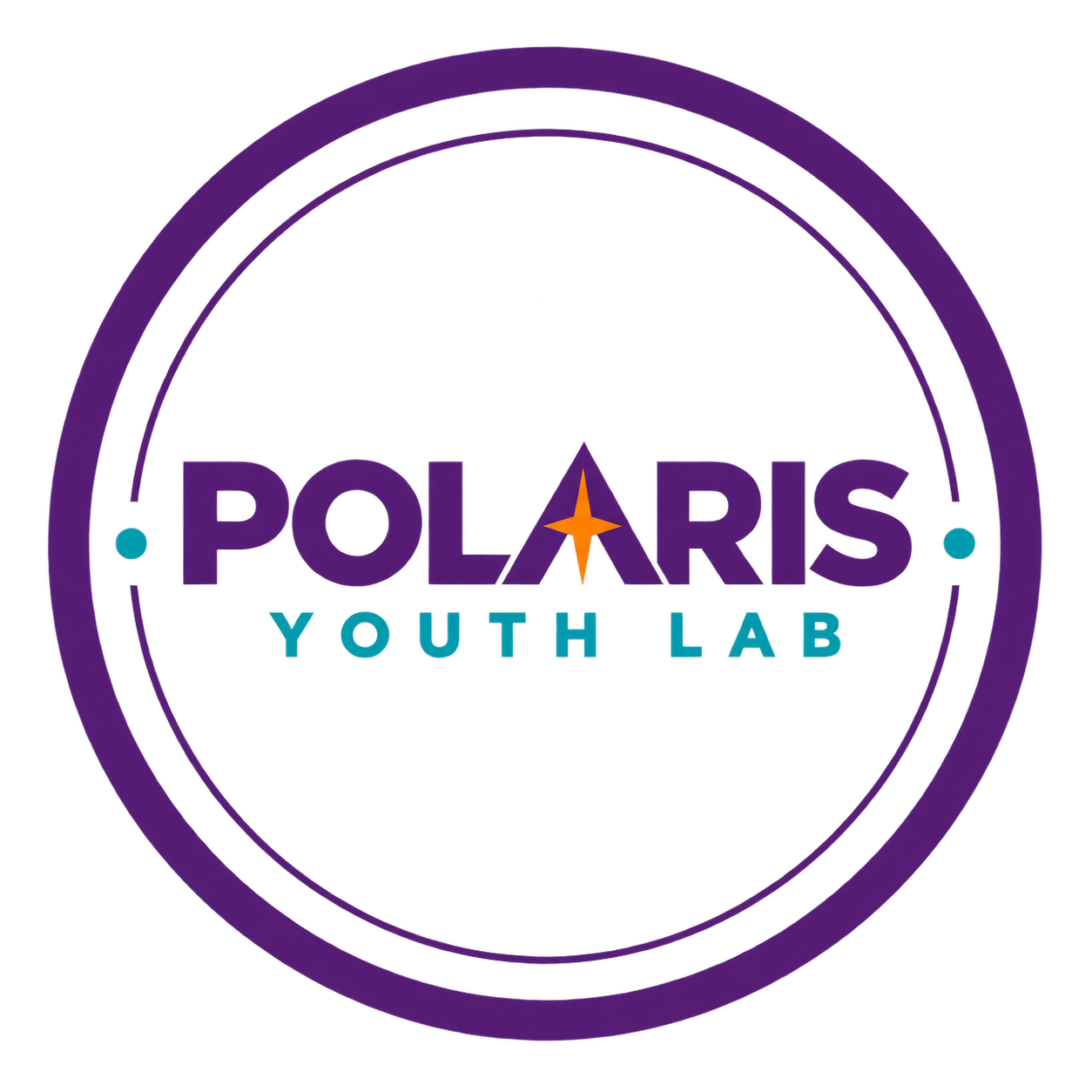 Polaris Youth Lab logo with purple circular border, purple and teal text, and a yellow star in the letter A.
