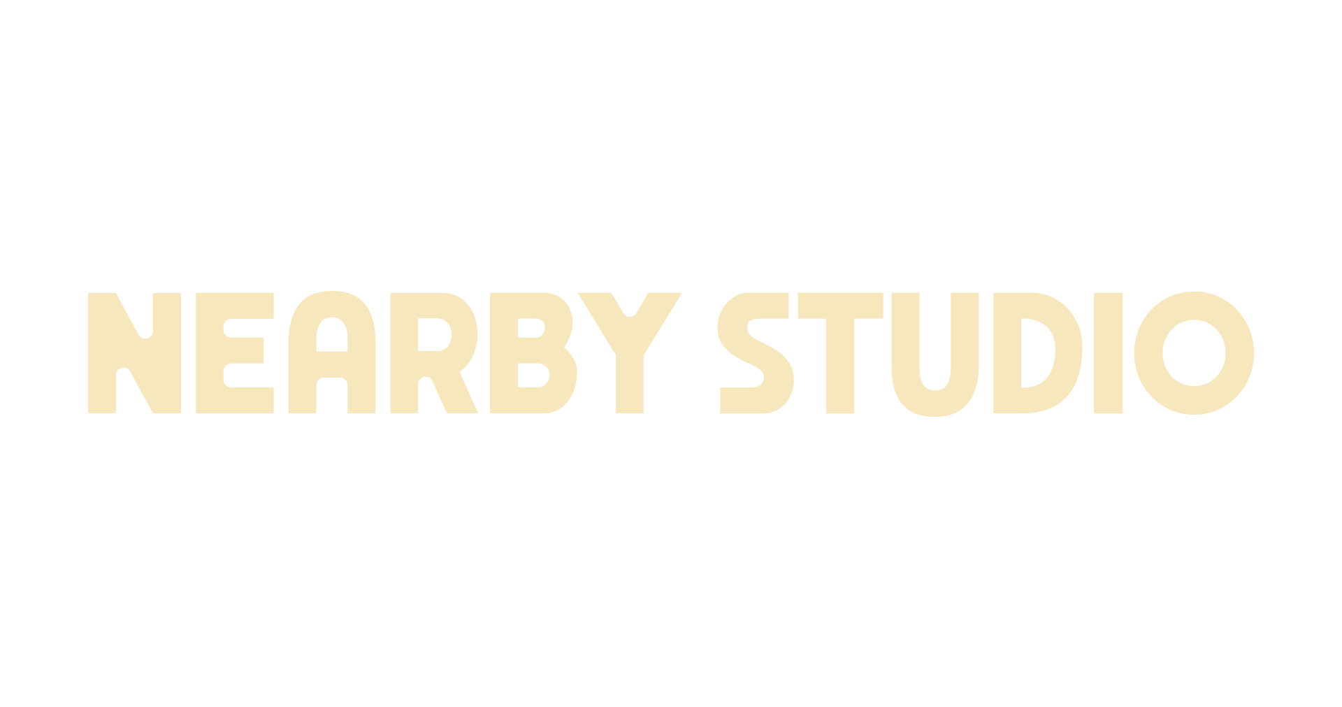 The image has the words 'NEARBY STUDIO' in large, pale cream-colored letters on a white background.