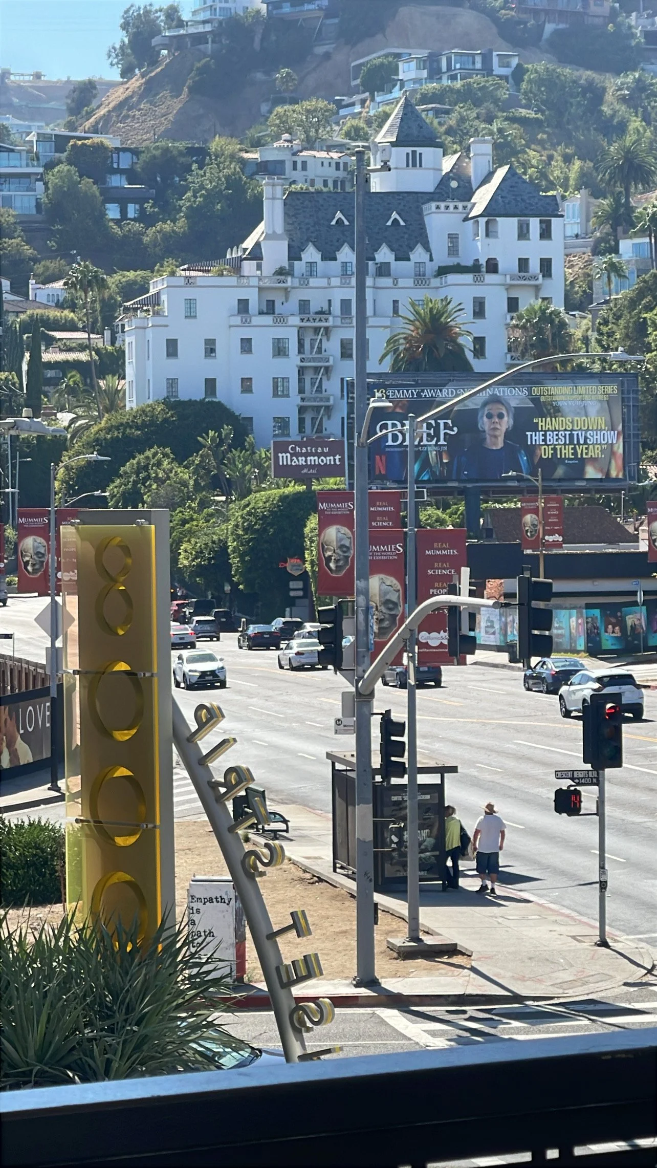 Stunning West Hollywood view of the historic Chateau Marmont from our luxury spa