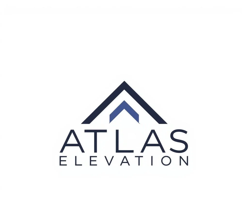 A logo for Atlas Elevation featuring a stylized mountain peak design above the company's name in dark blue and light blue colors.