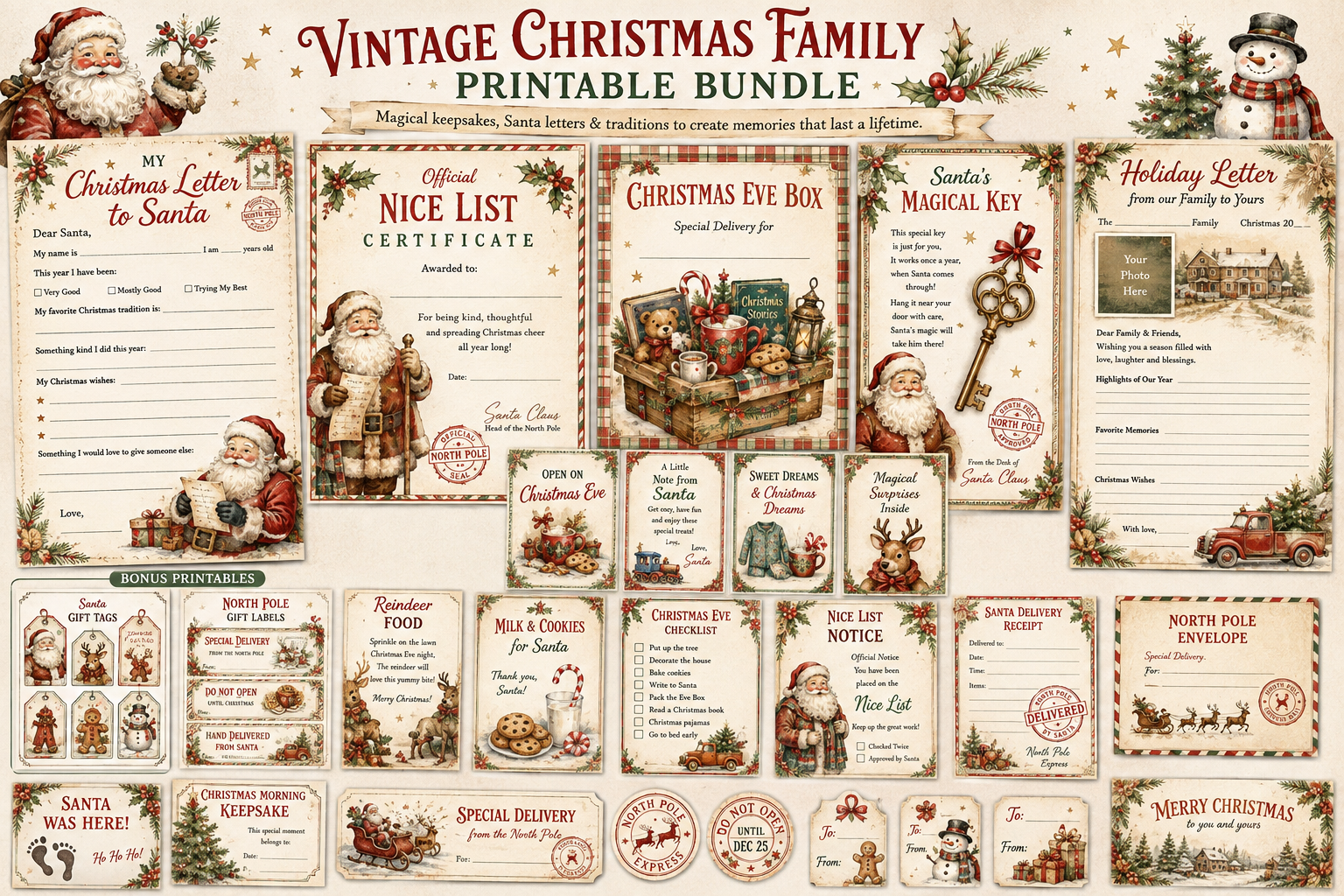 Vintage Christmas Family Printable Bundle