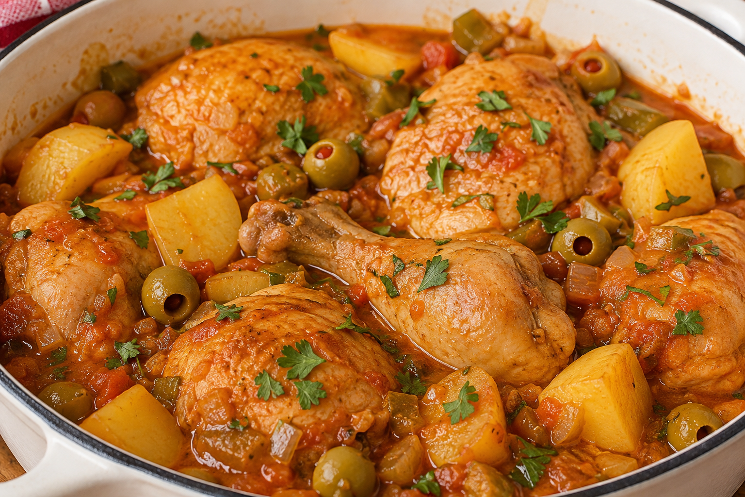 Fricasé de Pollo. Chicken Fricassee with Potatoes &amp; Olives