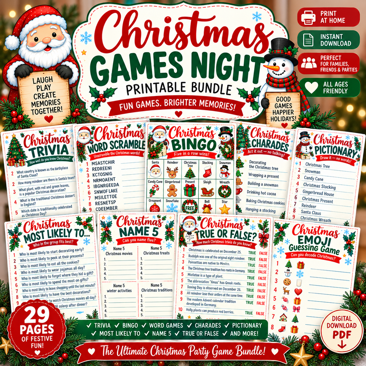 Christmas Games Night Printable Bundle | 29 Festive Party Games