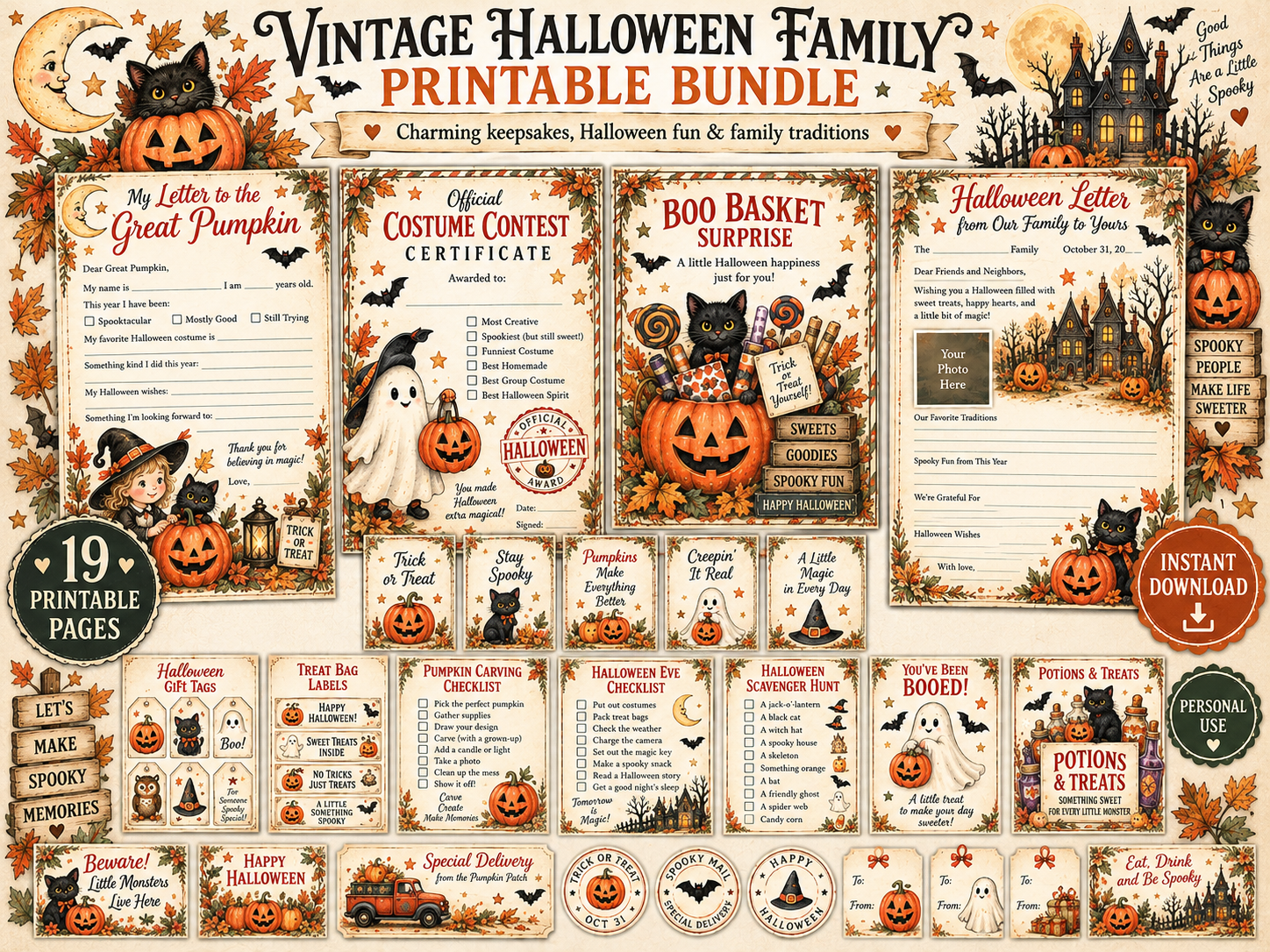 Vintage Halloween Family Printable Bundle