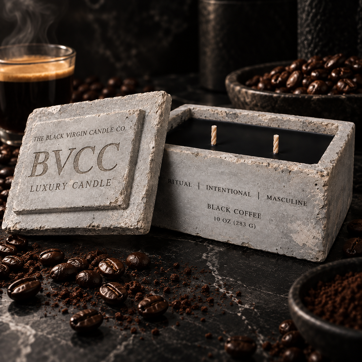Black Coffee - 10oz - Rectangular Stone Candle