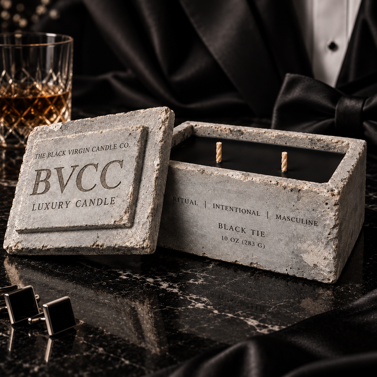 Black Tie - Rectangular Stone Candles