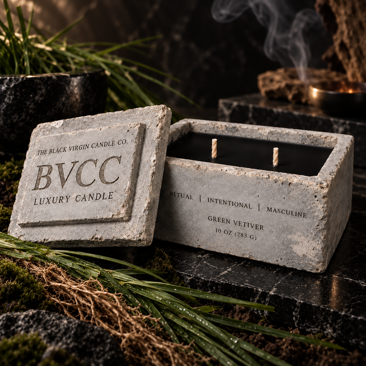Green Vetiver - Rectangular Stone Candle
