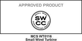 Etiqueta de producto aprobado para una turbina de viento pequeña.