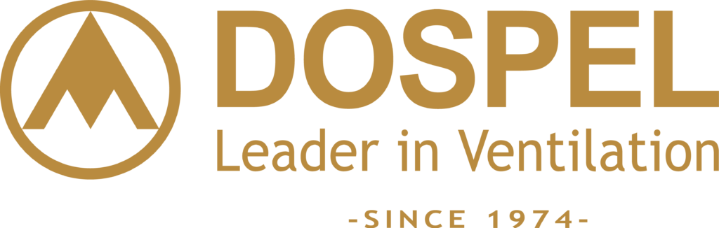 Logotipo de la marca DOSPEL con el lema "Líder en Ventilación" y la frase "Desde 1974" en letras doradas sobre fondo oscuro.