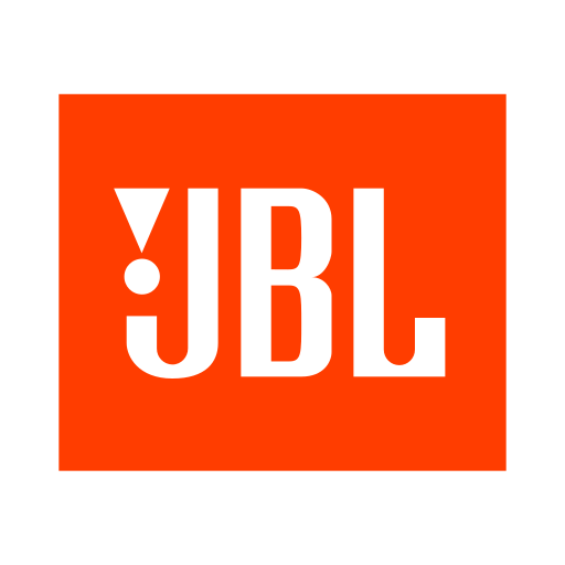 Logotipo de JBL en fondo naranja.