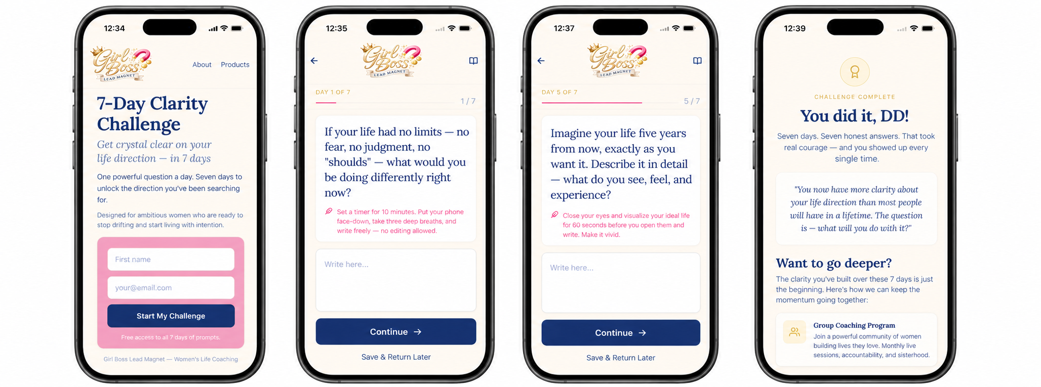 Girl Boss Seven-Day Challenge App Screens.png